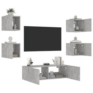 Comode TV de perete cu lumini LED vidaXL, 5 piese, lemn, gri beton