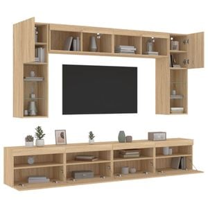 Comode TV de perete cu lumini LED vidaXL, 8 piese, maro, stejar sonoma