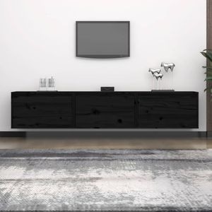 Comode TV vidaXL, 3 buc., lemn masiv de pin, negru