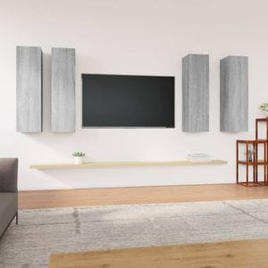 Comode TV vidaXL, 4 buc., 30,5 x 30 x 110 cm, lemn prelucrat, gri sonoma