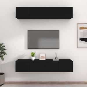 Comode TV vidaXL, 4 buc., 80 x 30 x 30 cm, lemn compozit, negru