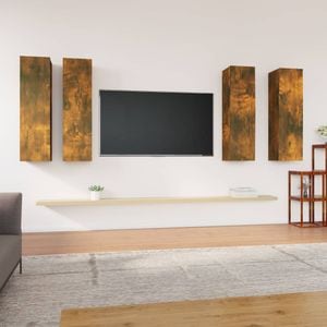 Comode TV vidaXL, 4 buc., 30,5 x 30 x 110 cm, lemn prelucrat, stejar fumuriu