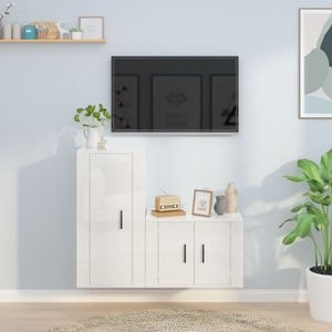 Set comoda TV vidaXL, 2 piese, lemn prelucrat, alb extralucios