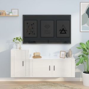 Set comoda TV vidaXL, 2 piese, lemn prelucrat, alb extralucios