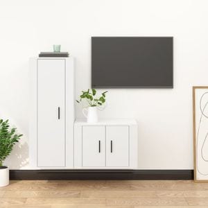 Set comoda TV vidaXL, 2 piese, lemn prelucrat, alb