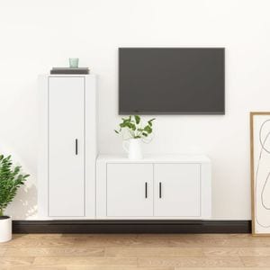 Set comoda TV vidaXL, 2 piese, lemn prelucrat, alb