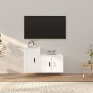 Set comoda TV vidaXL, 2 piese, lemn prelucrat, alb