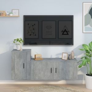 Set Comoda TV vidaXL, 2 piese, lemn prelucrat, gri beton