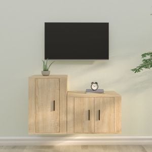 Set Comoda TV vidaXL, 2 piese, lemn prelucrat, stejar sonoma