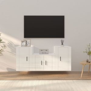 Set comoda TV vidaXL, 3 piese, lemn prelucrat, alb extralucios