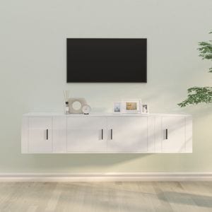 Set comoda TV vidaXL, 3 piese, lemn prelucrat, alb extralucios