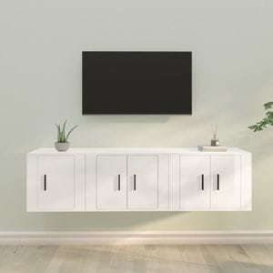 Set comoda TV vidaXL, 3 piese, lemn prelucrat, alb extralucios