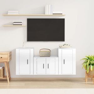 Set comoda TV vidaXL, 3 piese, lemn prelucrat, alb extralucios