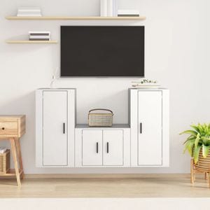 Set comoda TV vidaXL, 3 piese, lemn prelucrat, alb