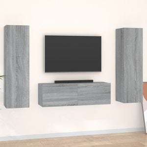 Set Comoda TV vidaXL, 3 piese, lemn prelucrat, gri sonoma