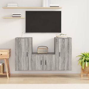 Set Comoda TV vidaXL, 3 piese, lemn prelucrat, gri sonoma