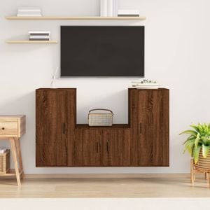 Set Comoda TV vidaXL, 3 piese, lemn prelucrat, stejar maro