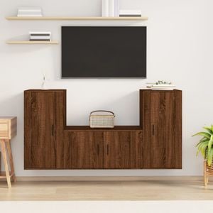 Set Comoda TV vidaXL, 3 piese, lemn prelucrat, stejar maro