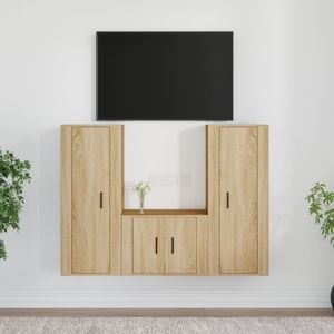 Set Comoda TV vidaXL, 3 piese, lemn prelucrat, stejar sonoma