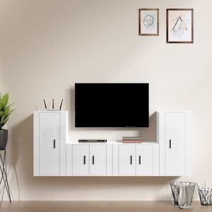 Set comoda TV vidaXL, 4 piese, lemn prelucrat, alb extralucios
