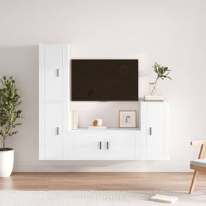 Set comoda TV vidaXL, 4 piese, lemn prelucrat, alb extralucios