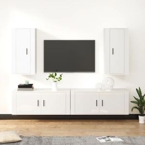Set comoda TV vidaXL, 4 piese, lemn prelucrat, alb extralucios