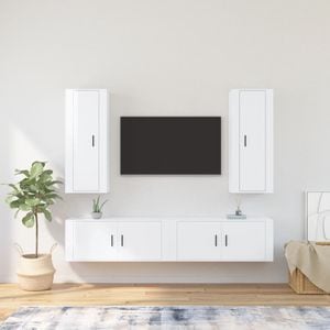 Set comoda TV vidaXL, 4 piese, lemn prelucrat, alb extralucios