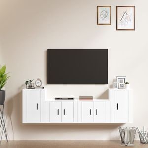 Set comoda TV vidaXL, 4 piese, lemn prelucrat, alb extralucios
