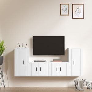 Set comoda TV vidaXL, 4 piese, lemn prelucrat, alb