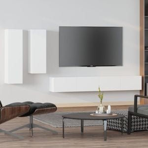 Set comoda TV vidaXL, 4 piese, lemn prelucrat, alb