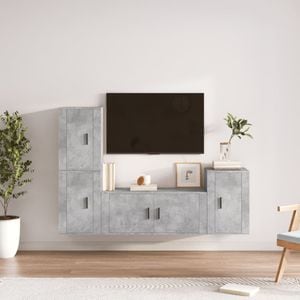 Set Comoda TV vidaXL, 4 piese, lemn prelucrat, gri beton