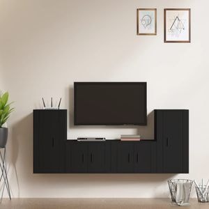 Set Comoda TV vidaXL, 4 piese, lemn prelucrat, negru