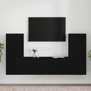 Set Comoda TV vidaXL, 4 piese, lemn prelucrat, negru