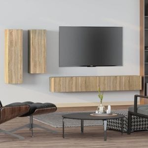 Set Comoda TV vidaXL, 4 piese, lemn prelucrat, stejar sonoma
