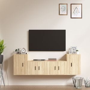 Set Comoda TV vidaXL, 4 piese, lemn prelucrat, stejar sonoma