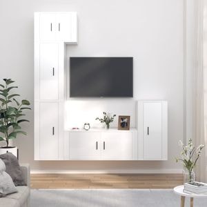 Set comoda TV vidaXL, 5 piese, lemn prelucrat, alb extralucios