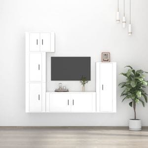 Set comoda TV vidaXL, 5 piese, lemn prelucrat, alb extralucios