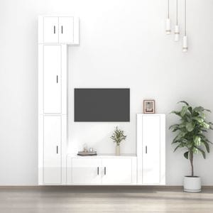 Set comoda TV vidaXL, 5 piese, lemn prelucrat, alb extralucios