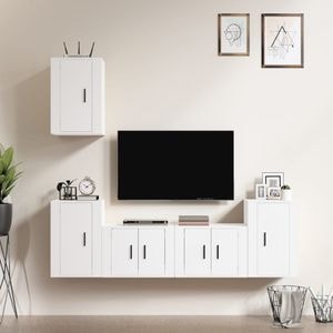 Set comoda TV vidaXL, 5 piese, lemn prelucrat, alb
