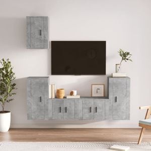 Set Comoda TV vidaXL, 5 piese, lemn prelucrat, gri beton
