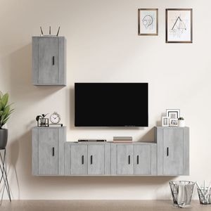 Set Comoda TV vidaXL, 5 piese, lemn prelucrat, gri beton