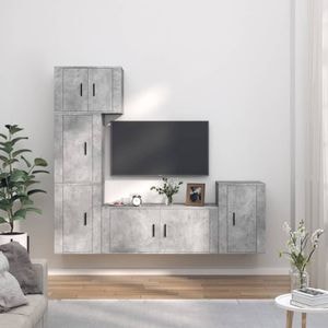 Set Comoda TV vidaXL, 5 piese, lemn prelucrat, gri beton