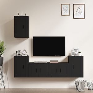 Set Comoda TV vidaXL, 5 piese, lemn prelucrat, negru