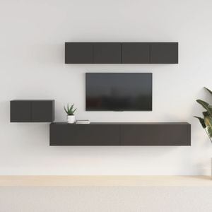 Set Comoda TV vidaXL, 5 piese, lemn prelucrat, negru