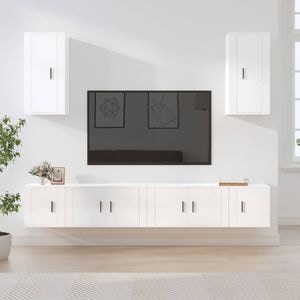 Set comoda TV vidaXL, 6 piese, lemn prelucrat, alb extralucios