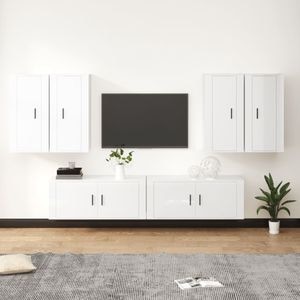 Set comoda TV vidaXL, 6 piese, lemn prelucrat, alb extralucios