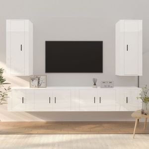 Set comoda TV vidaXL, 6 piese, lemn prelucrat, alb extralucios
