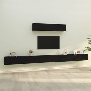 Set Comoda TV vidaXL, 6 piese, lemn prelucrat, negru