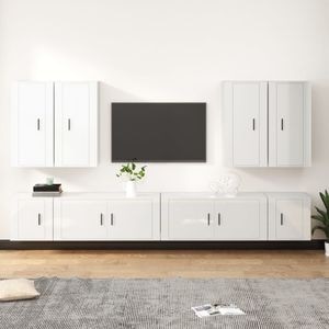 Set comoda TV vidaXL, 8 piese, lemn prelucrat, alb extralucios