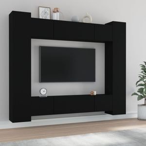 Set Comoda TV vidaXL, 8 piese, lemn prelucrat, negru